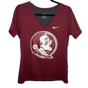 Florida State FSU Seminoles NIKE Dri-Fit T-Shirt V-Neck Womens M Garnet Gray